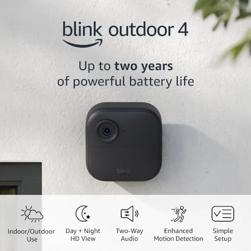 Blink Outdoor 4 – Wireless smart security camera, two-year battery, 1080p HD day and infrared night live view, two-way talk – 5 camera system