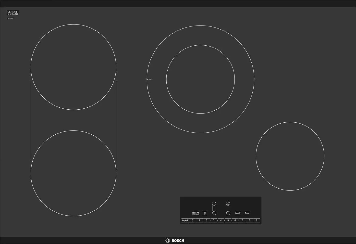 Bosch 30" 800 Series Ceramic Glass 4 Element BLK Electric Cooktop NET8069UC