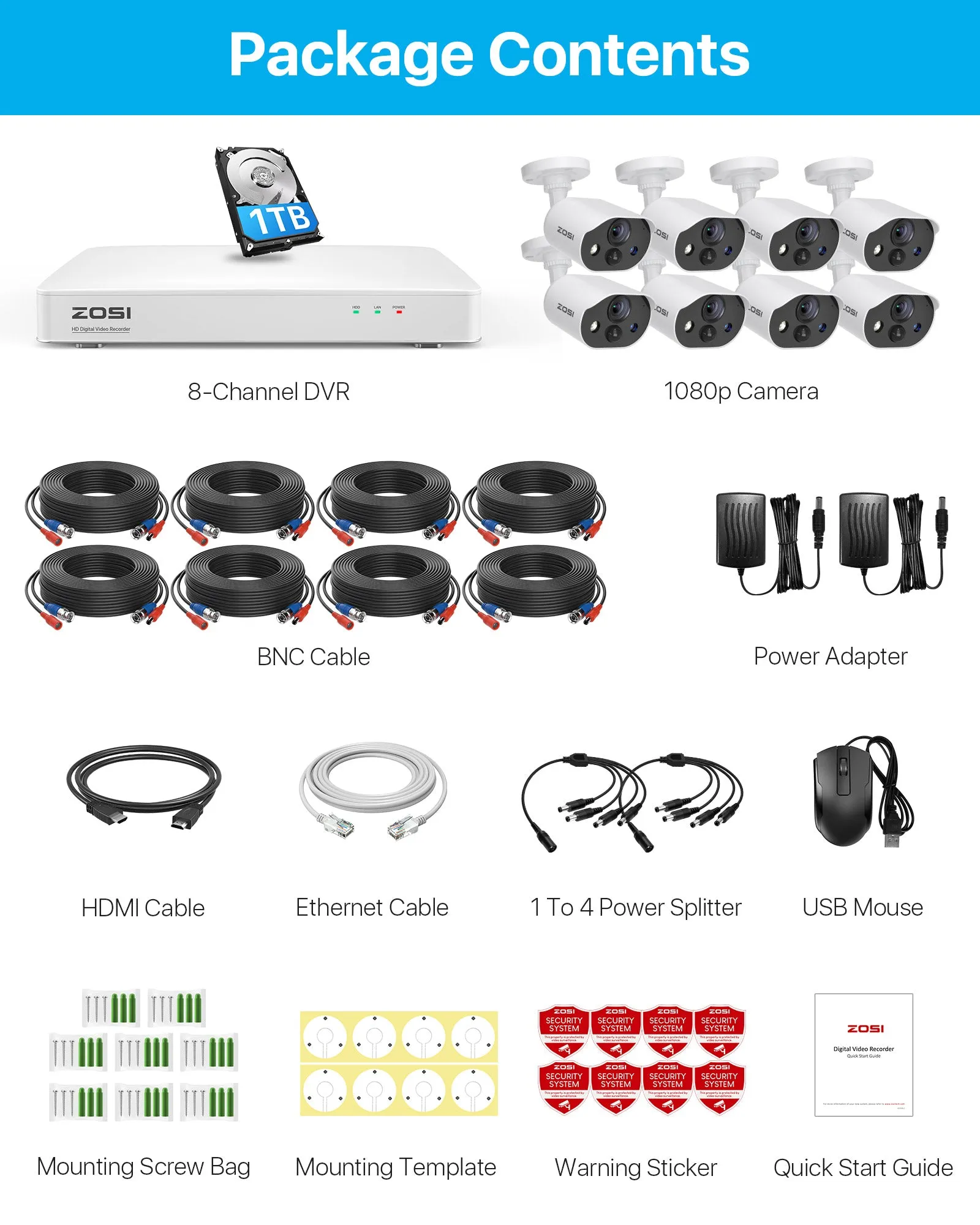 C303 1080P 8 Channel Security System with Audio   1TB Hard Drive