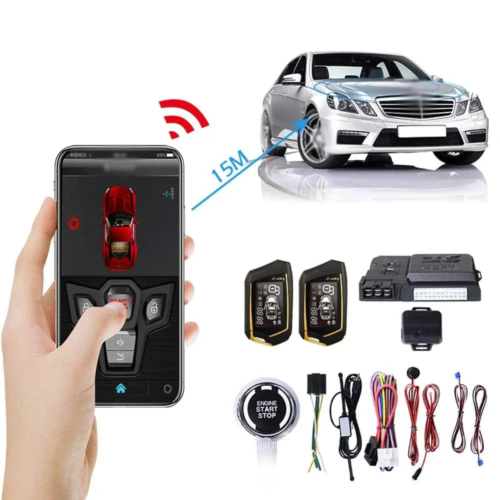 Car Anti-Theft Alarm Remote Starter System PKE Keyless Entry Central Lock Kit 2-Way Vibration Alarm Support APP Control