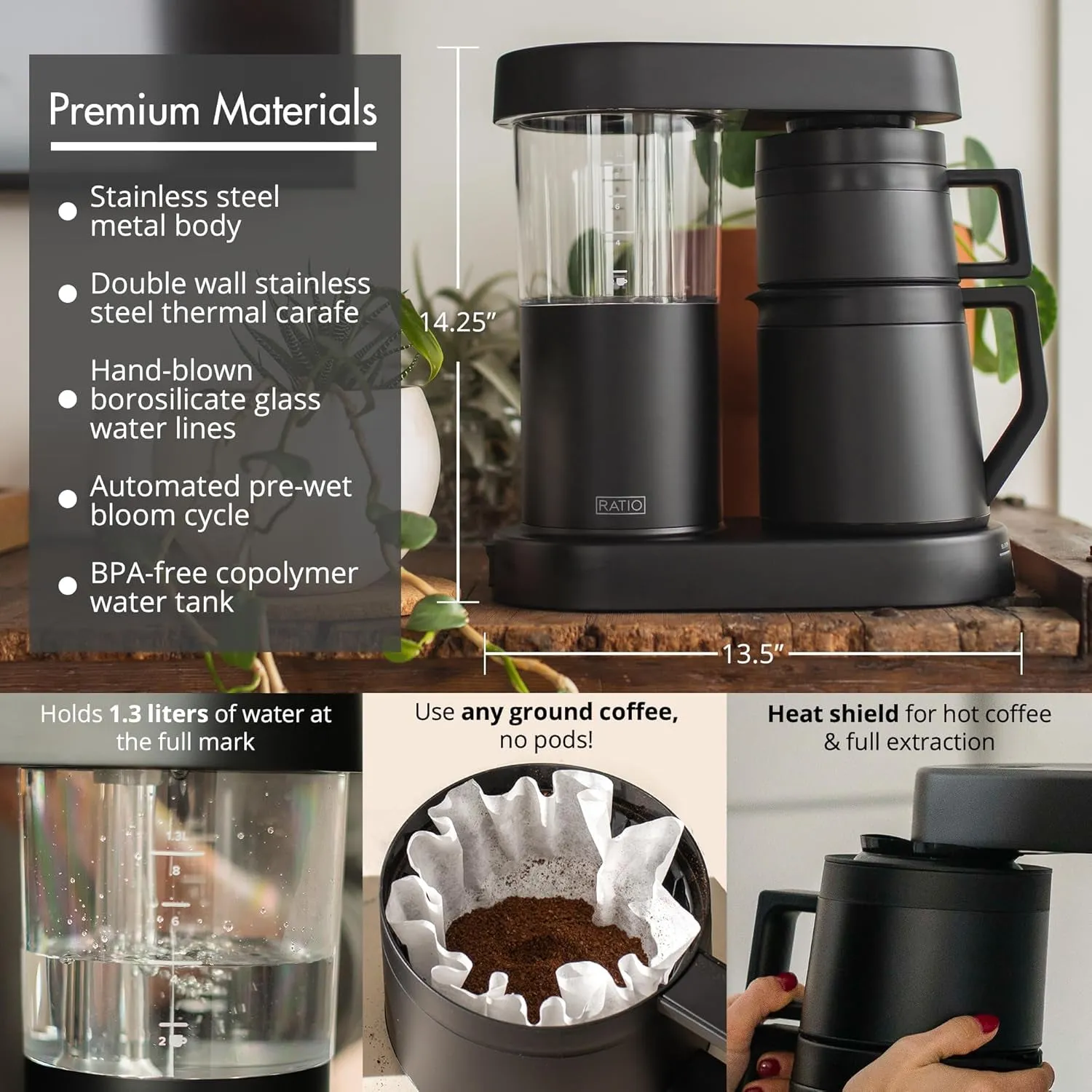Coffee - Series 2 Six Coffee Maker, Simulated Pour-Over Coffee Machine, Coffee Pot with 1.25-Liter/40-Ounce Brewing Capacity,