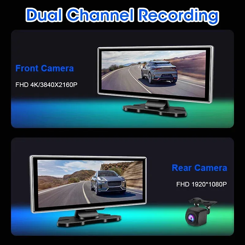 Color Name: GRAY, Sd Card Memory: 8g - 11.26" 4K Dash Cam Rear