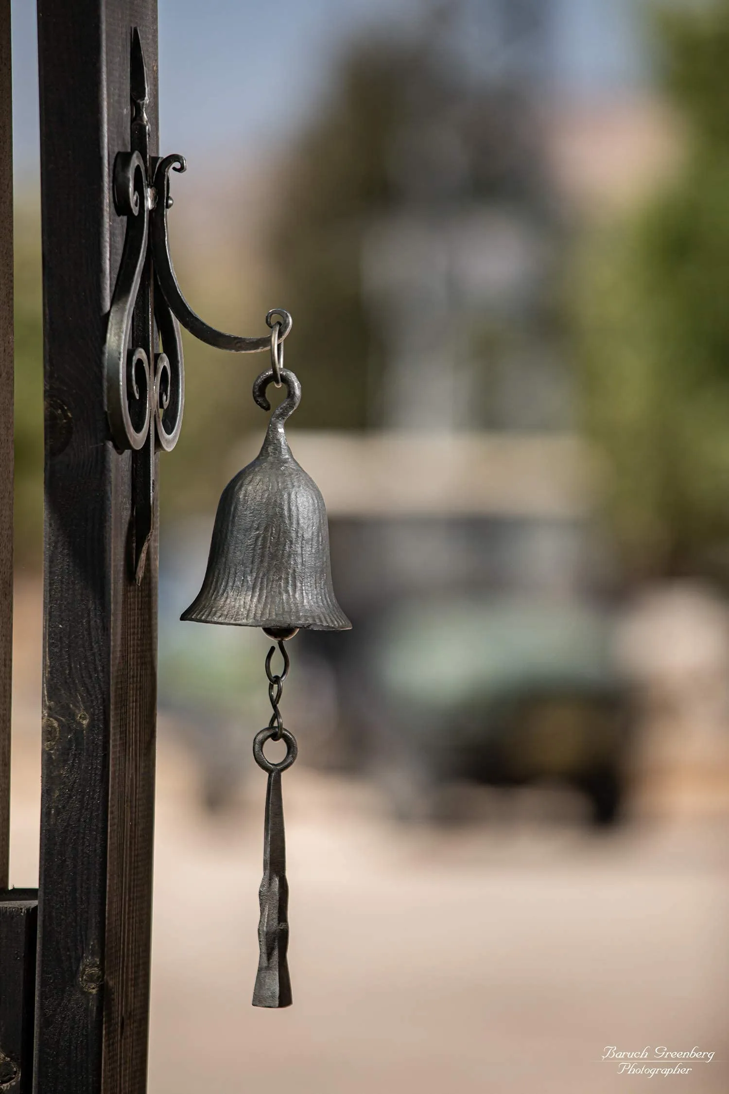 Dinner Bell, Cast Iron Design, Featured On An Antique Vintage Rustic Farmhouse Bracket