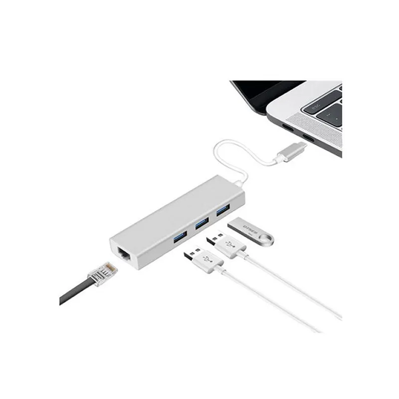 Fast Charging Type-C 3 Ports Hub With Ethernet Adapter
