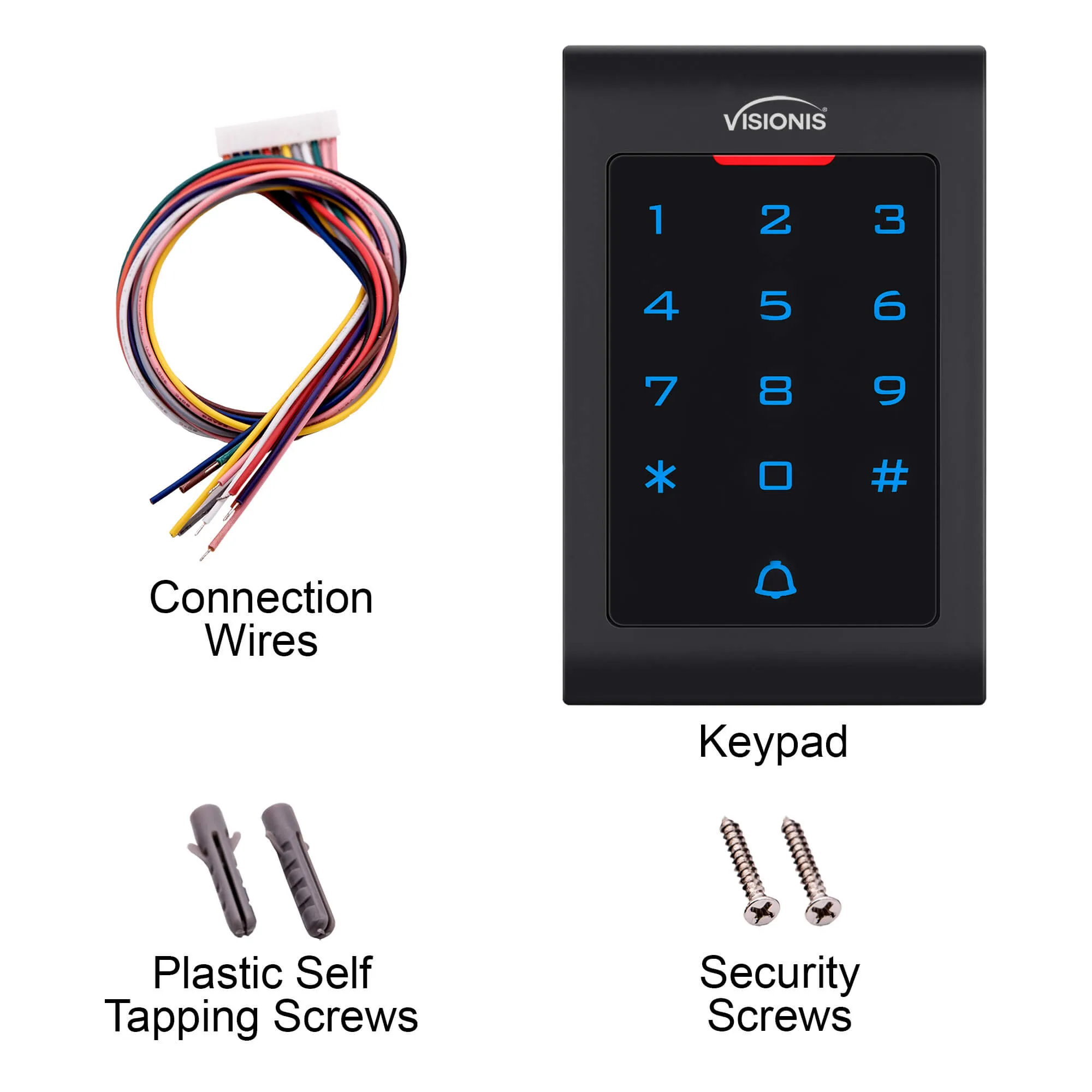 FPC-5670 VIS-3002 Access Control Indoor Only Plastic Housing Keypad Reader Standalone With Mini Controller, Wiegand 26 No Software, EM Card, 1000 Users With Doorbell And A Pack Of 10 Proximity Cards