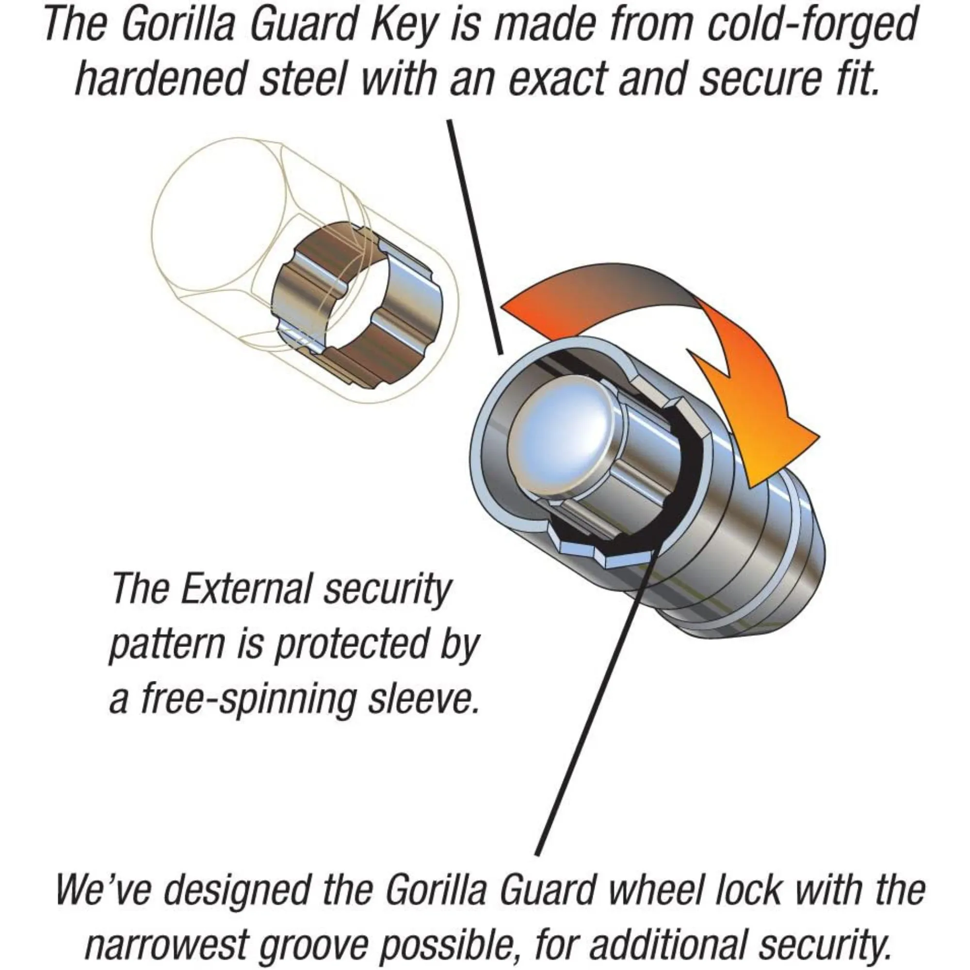 Gorilla Automotive Guard Locks, 1/2" Wheel Locks for Cars with Key, Acorn, Chrome