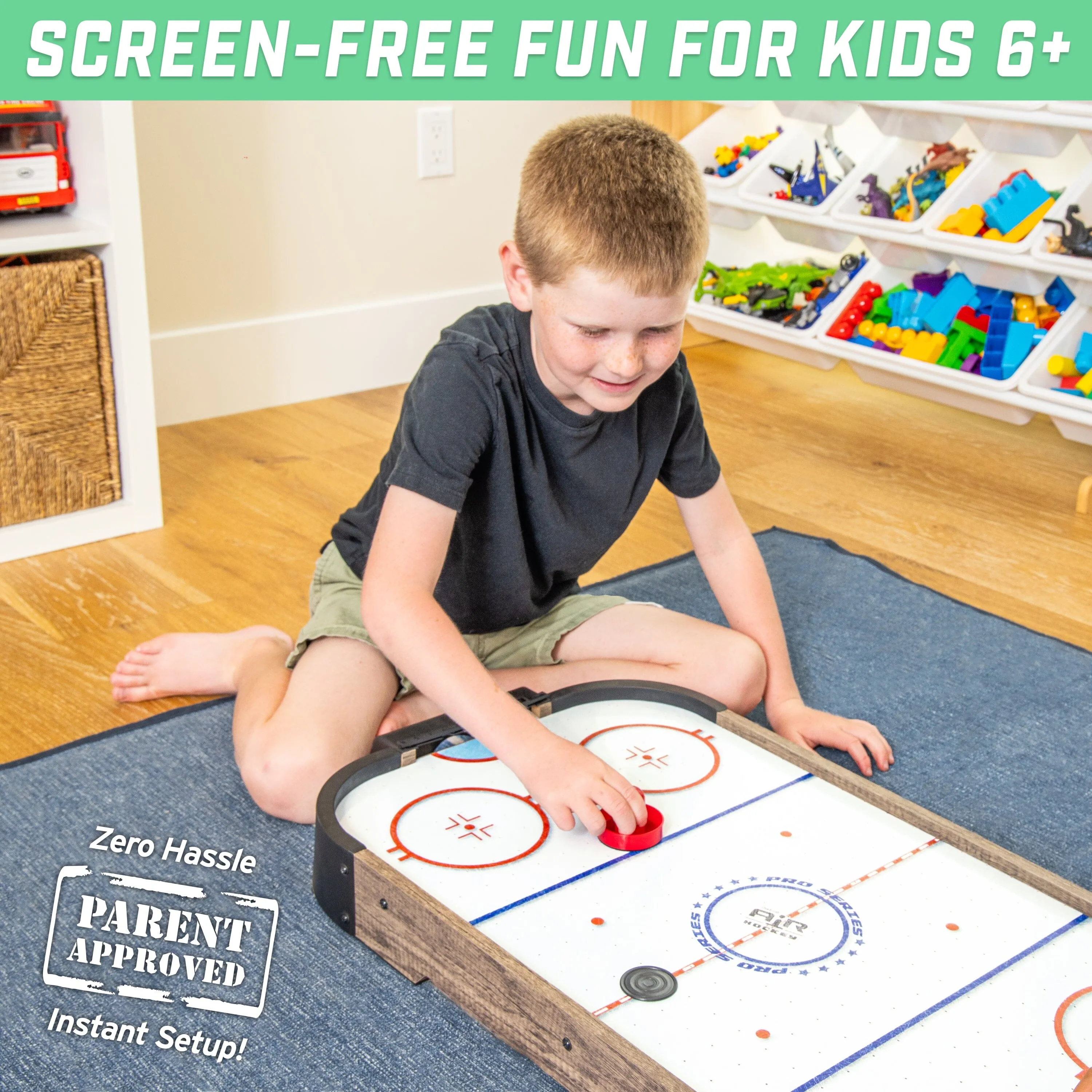 GoSports 30 Inch Table Top Air Hockey Game for Kids - Oak