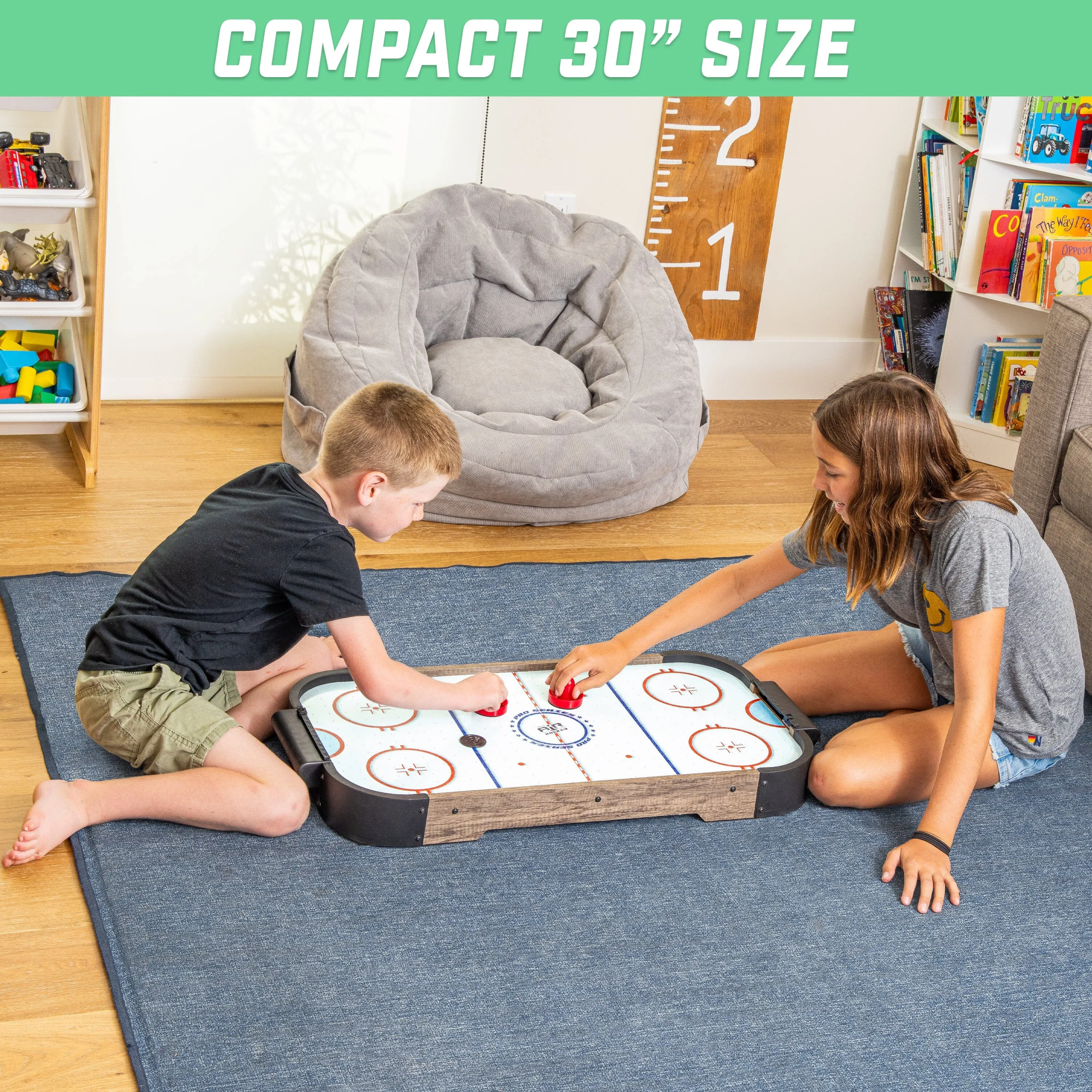 GoSports 30 Inch Table Top Air Hockey Game for Kids - Oak