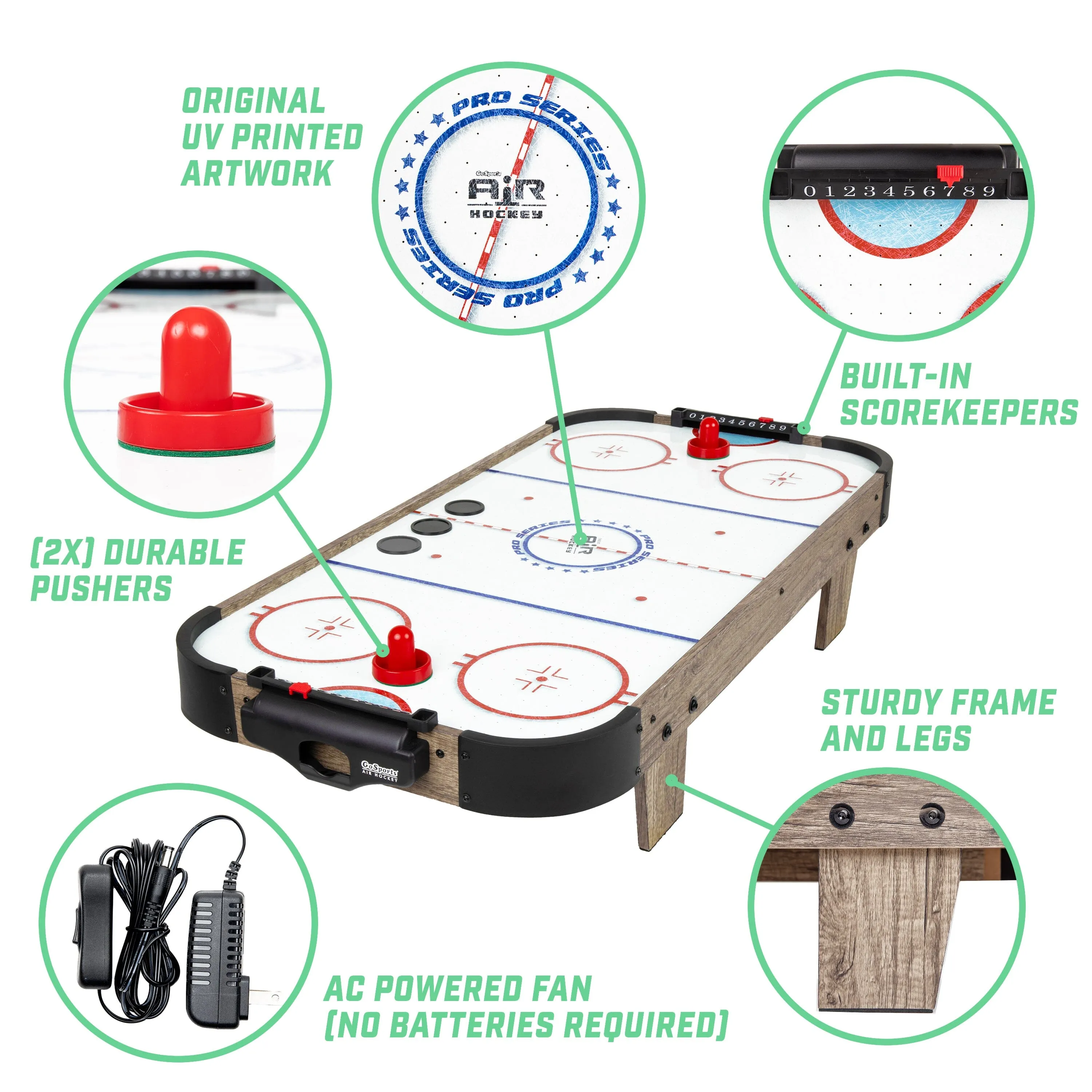 GoSports 40 Inch Table Top Air Hockey Game for Kids - Oak