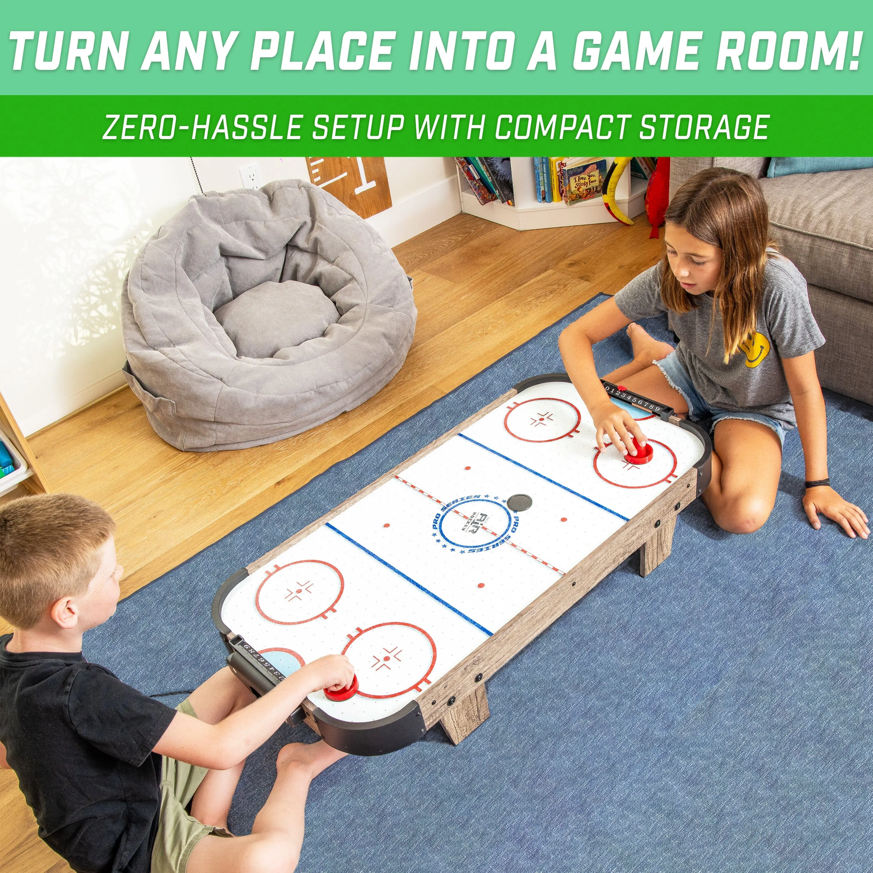 GoSports 40 Inch Table Top Air Hockey Game for Kids - Oak