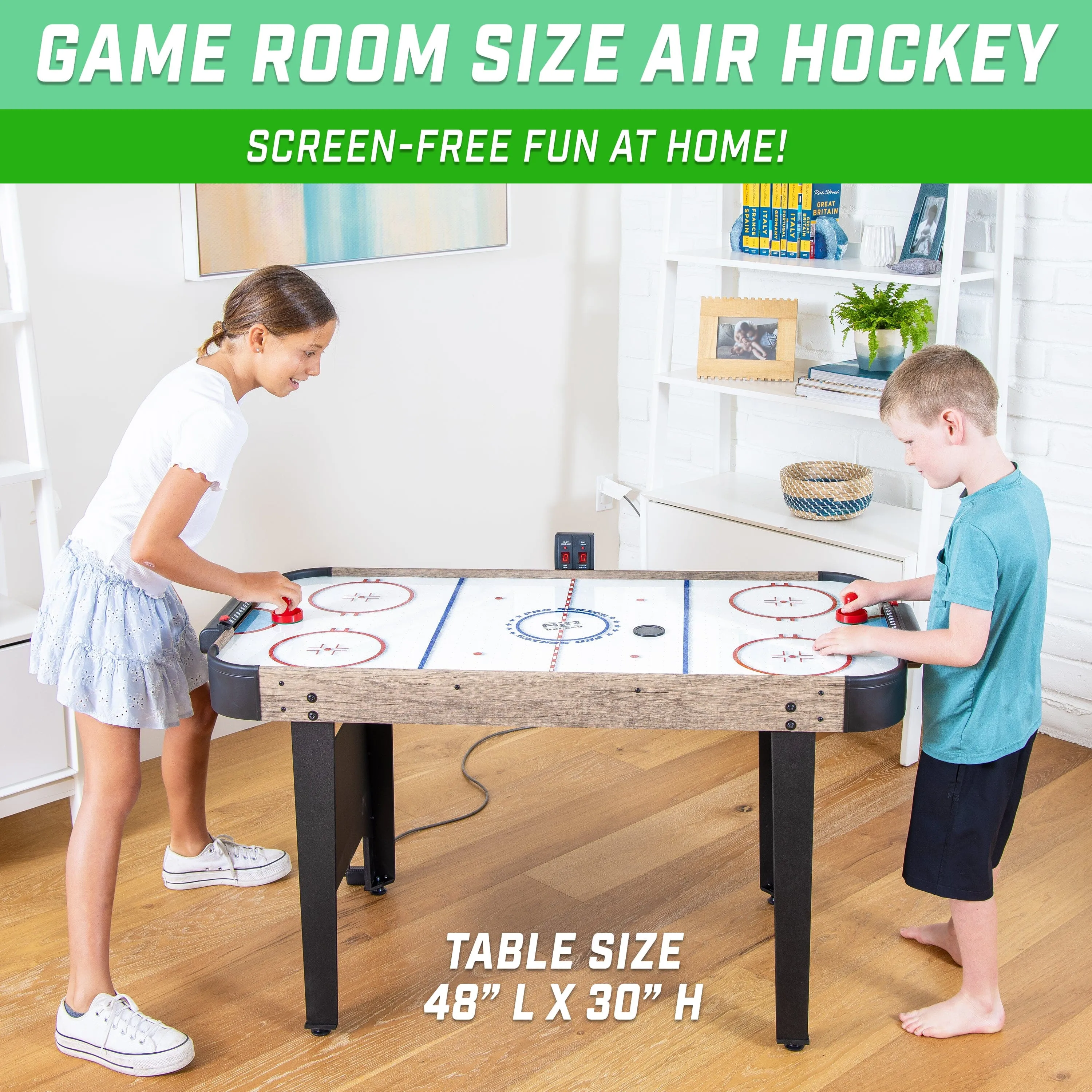 GoSports 48 Inch Air Hockey Arcade Table for Kids - Oak
