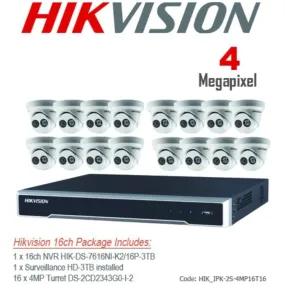 Hikvision 4MP IP 16-channel NVR   16 x IP67 Outdoor IP Eyeball IR Turret Cameras CCTV Bundle Kit