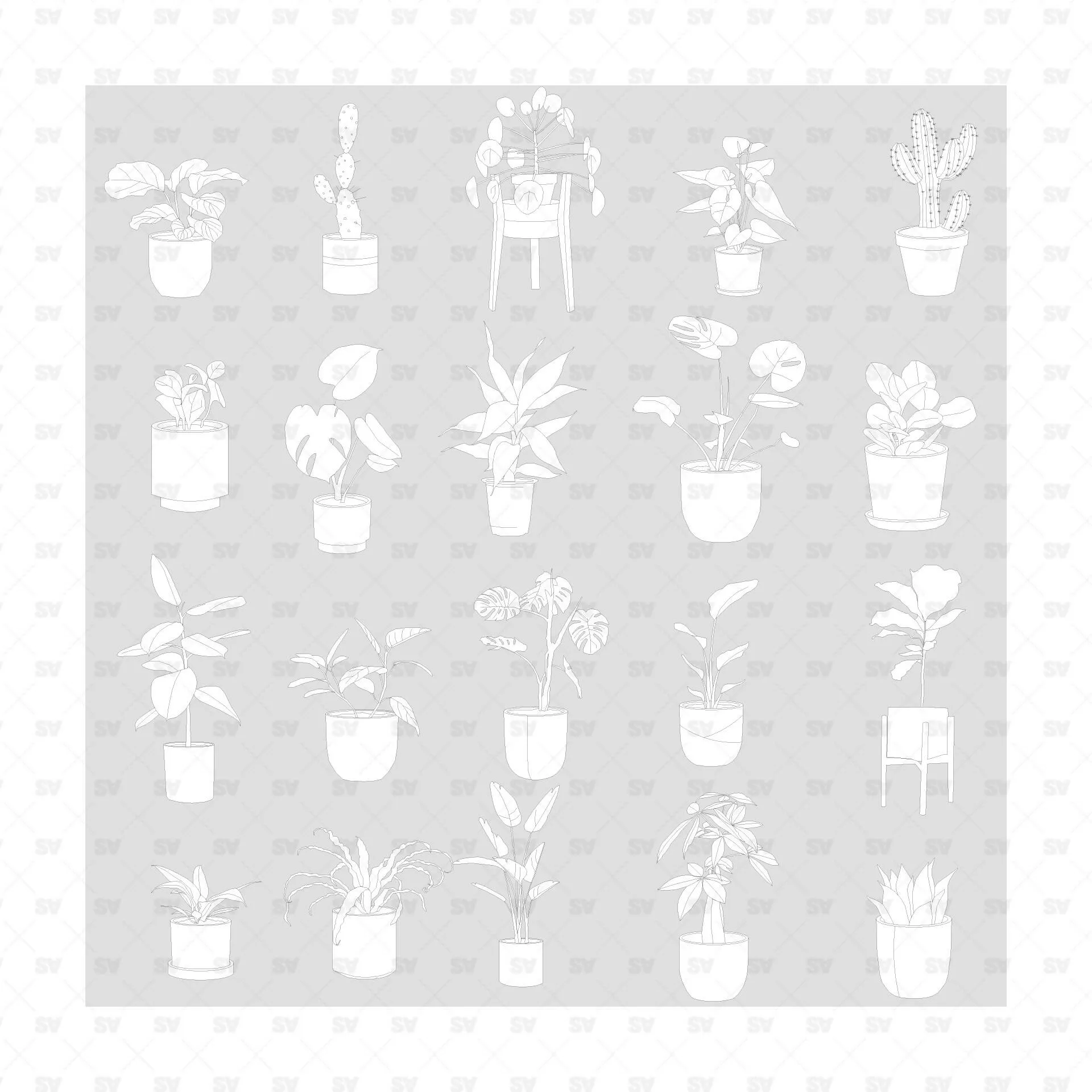 Indoor Plants Outline (20 Figures)