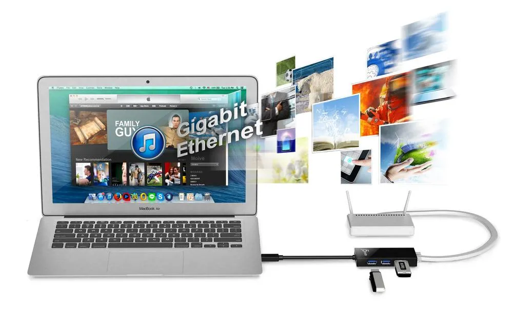 j5create JUH470 Gigabit Ethernet & 3-Port HUB
