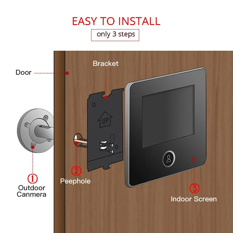 NAIERDI 3" LCD Screen Digital Door  Electronic Door Viewer Bell IR Night Door Peephole