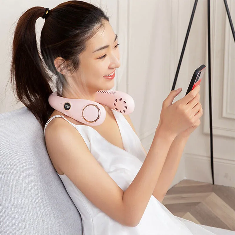 NEW Neck Fan Bladeless Hanging Air Cooler USB Rechargeable Portable Personal