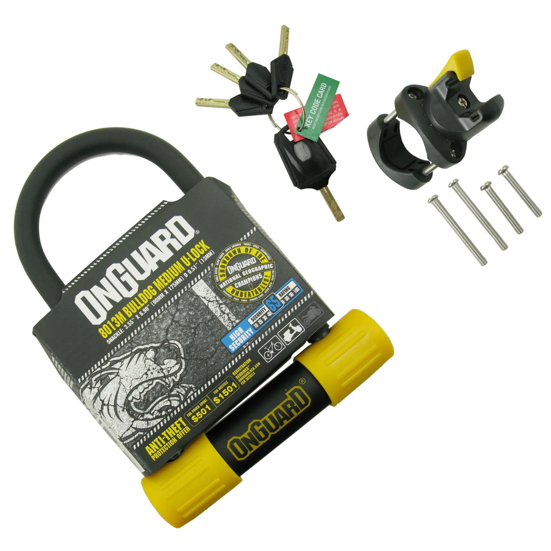 Onguard 8013M Bulldog 3.55x6.90" Key U-Lock