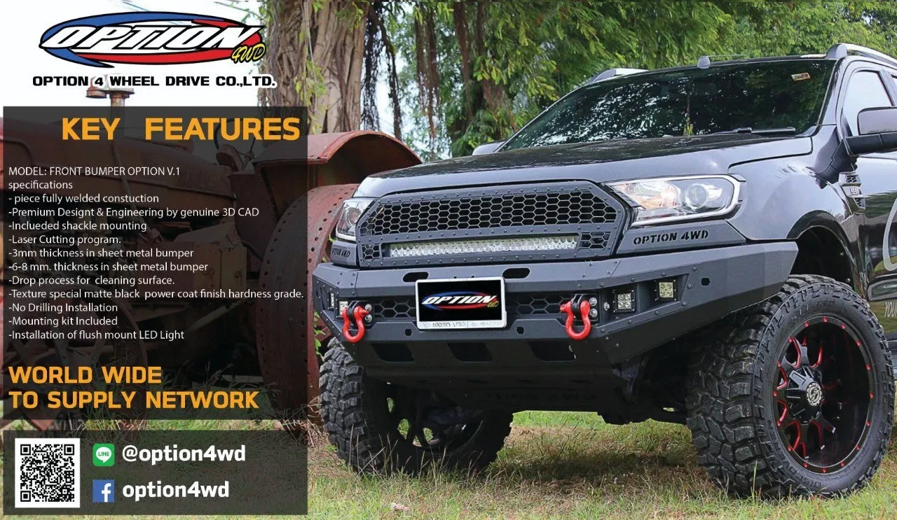 OPTION4WD - V.1 FRONT WINCH BAR - FORD RANGER & EVEREST (2015-2022) kit
