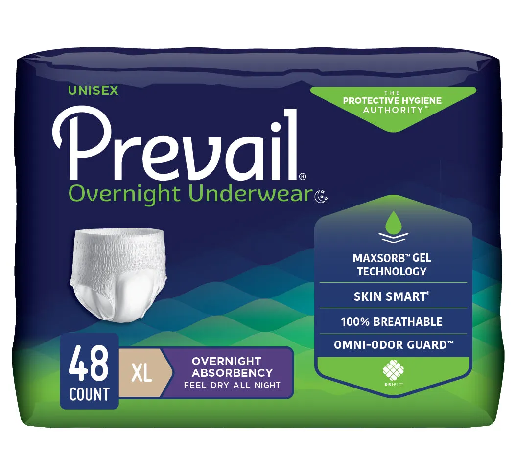Prevail Unisex Overnight Underwear, Heavy Absorbency, Pull On with Tear Away Seams