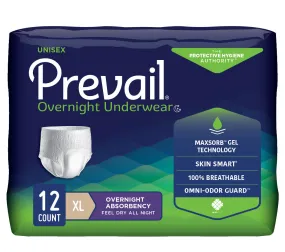 Prevail Unisex Overnight Underwear, Heavy Absorbency, Pull On with Tear Away Seams
