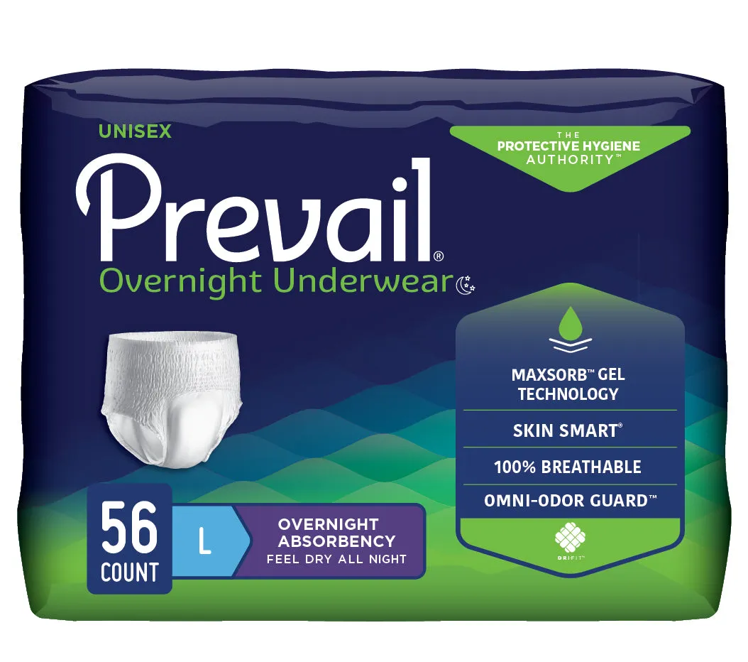 Prevail Unisex Overnight Underwear, Heavy Absorbency, Pull On with Tear Away Seams