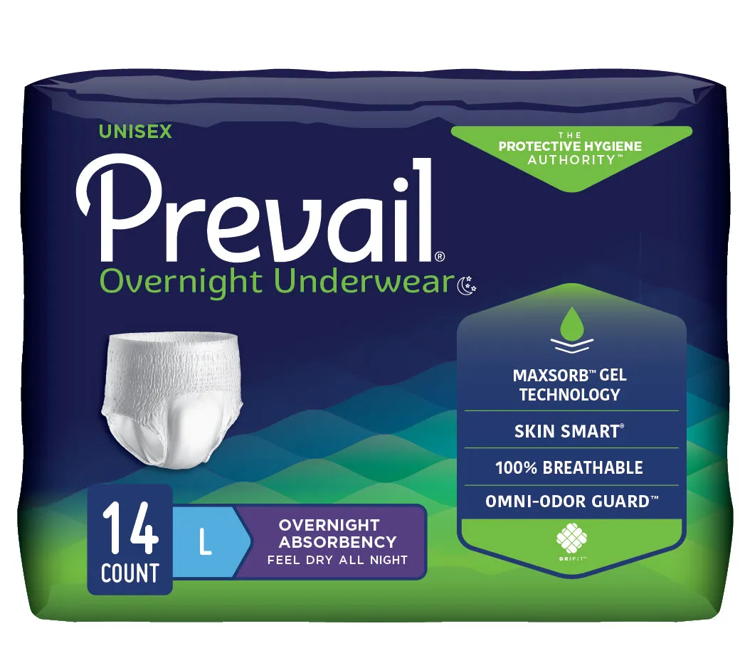 Prevail Unisex Overnight Underwear, Heavy Absorbency, Pull On with Tear Away Seams