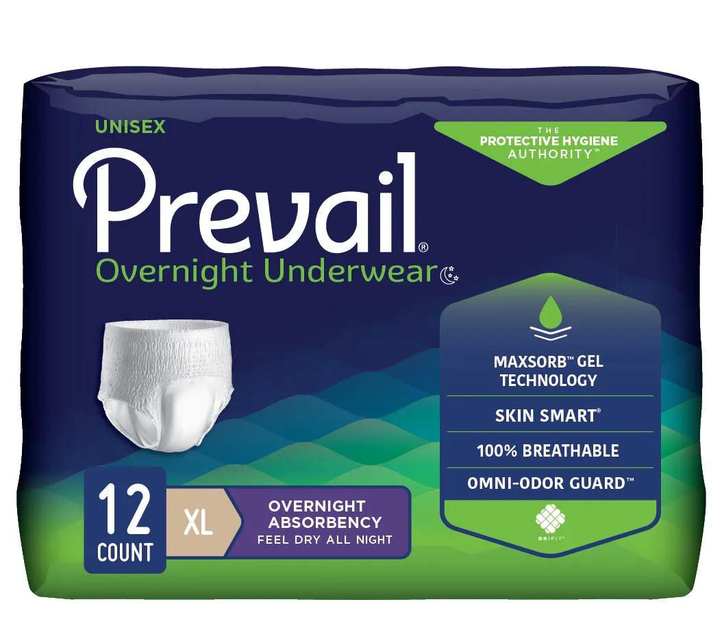 Prevail Unisex Overnight Underwear, Heavy Absorbency, Pull On with Tear Away Seams