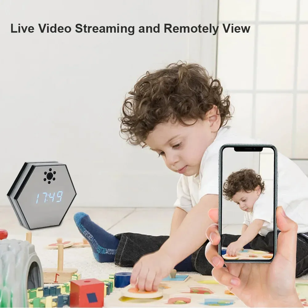 "Innovative Surveillance: 4K HD Mini WiFi Camera Electronic Clock with Two-Way Audio"