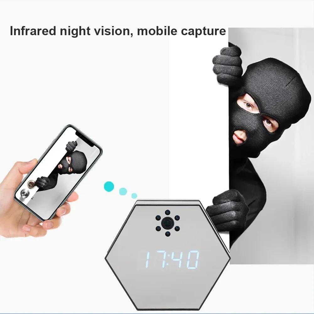 "Innovative Surveillance: 4K HD Mini WiFi Camera Electronic Clock with Two-Way Audio"