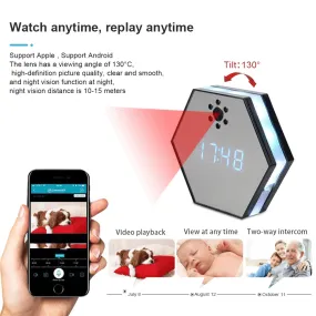 "Innovative Surveillance: 4K HD Mini WiFi Camera Electronic Clock with Two-Way Audio"