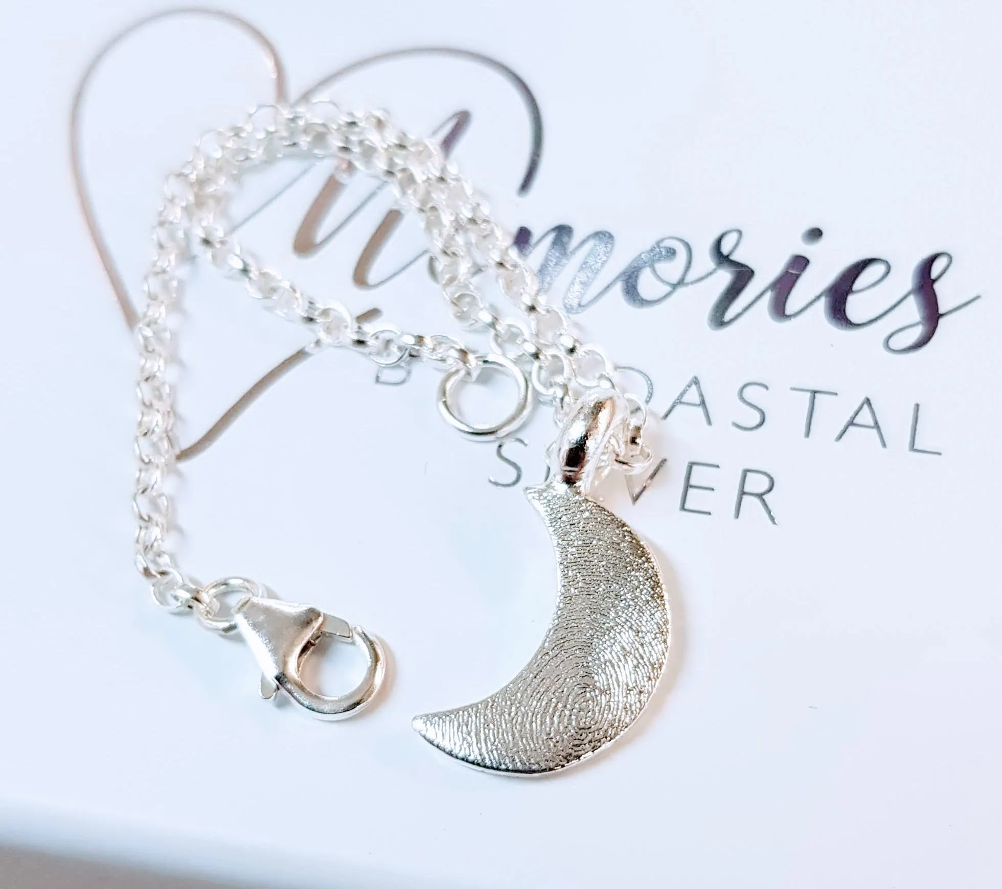 Silver 'Crescent Moon' Fingerprint Bracelet
