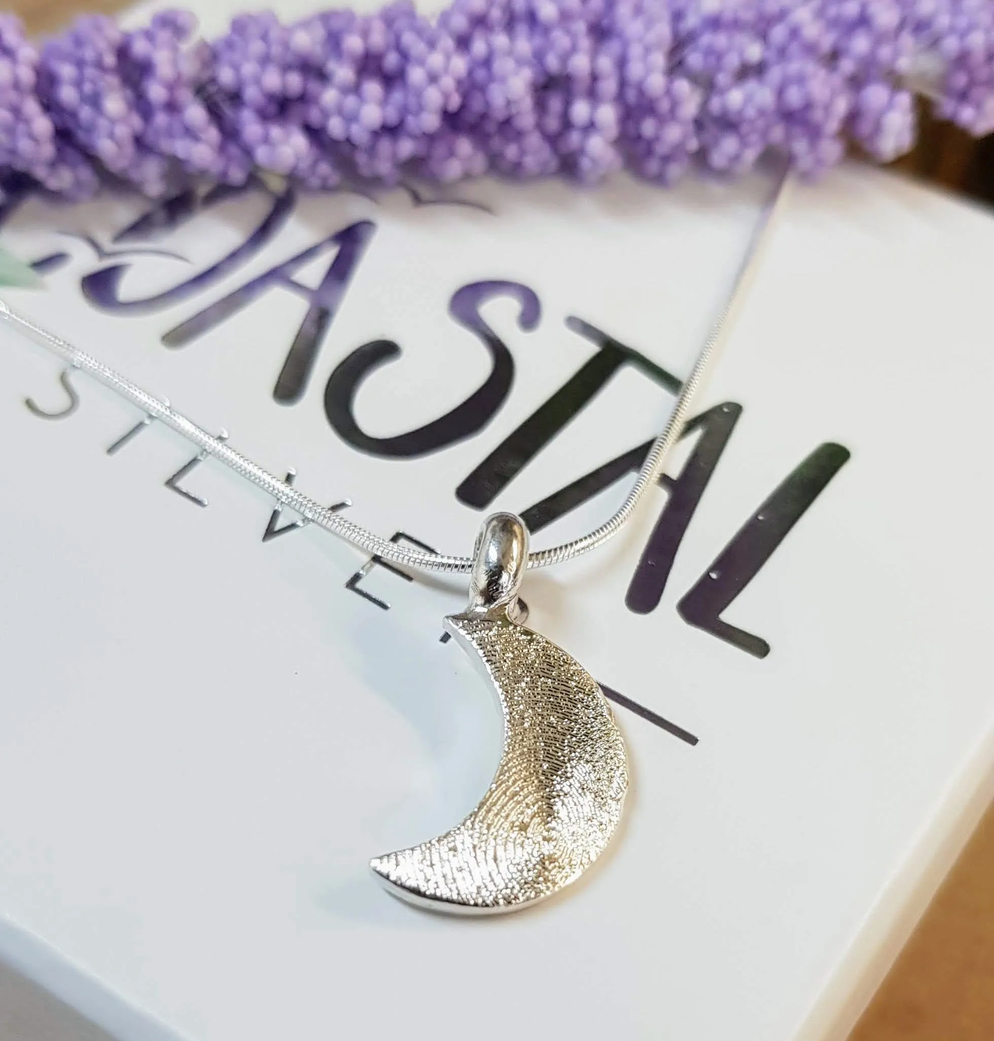 Silver 'Crescent Moon' Fingerprint Necklace