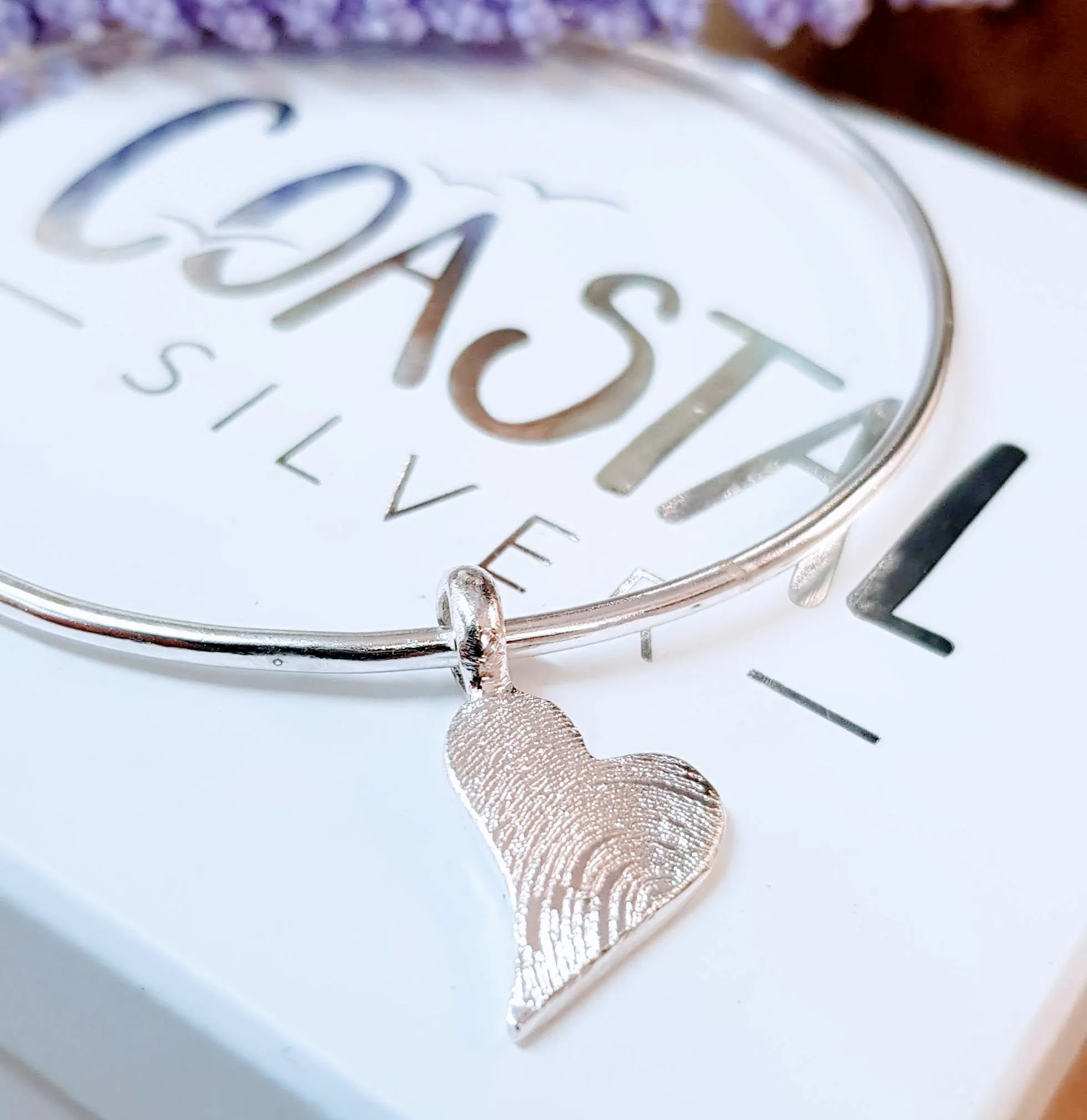 Silver 'Wonky Heart' Fingerprint Bangle