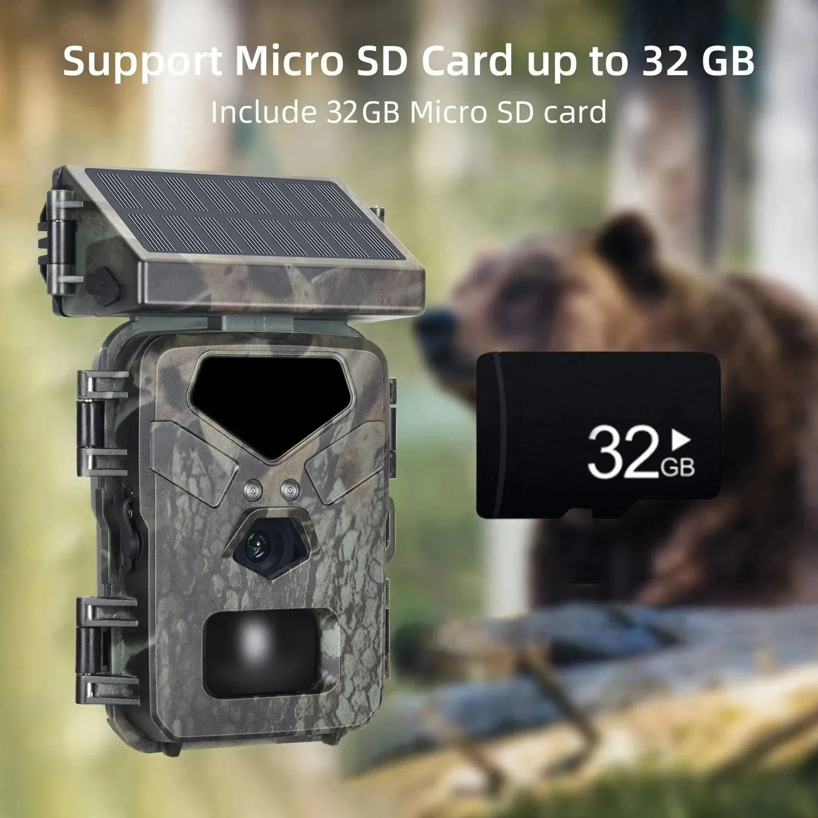 Solar Powered Night Vision Trail Camera 50MP 4K Hunting Cameras 0.3s Trigger Time Trail Camera for Wildlife Monitoring Hunting