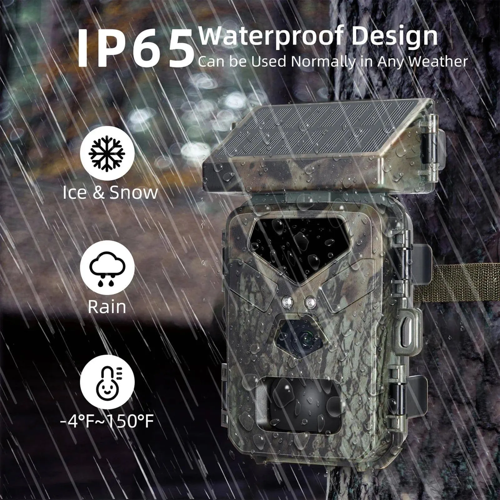 Solar Powered Night Vision Trail Camera 50MP 4K Hunting Cameras 0.3s Trigger Time Trail Camera for Wildlife Monitoring Hunting