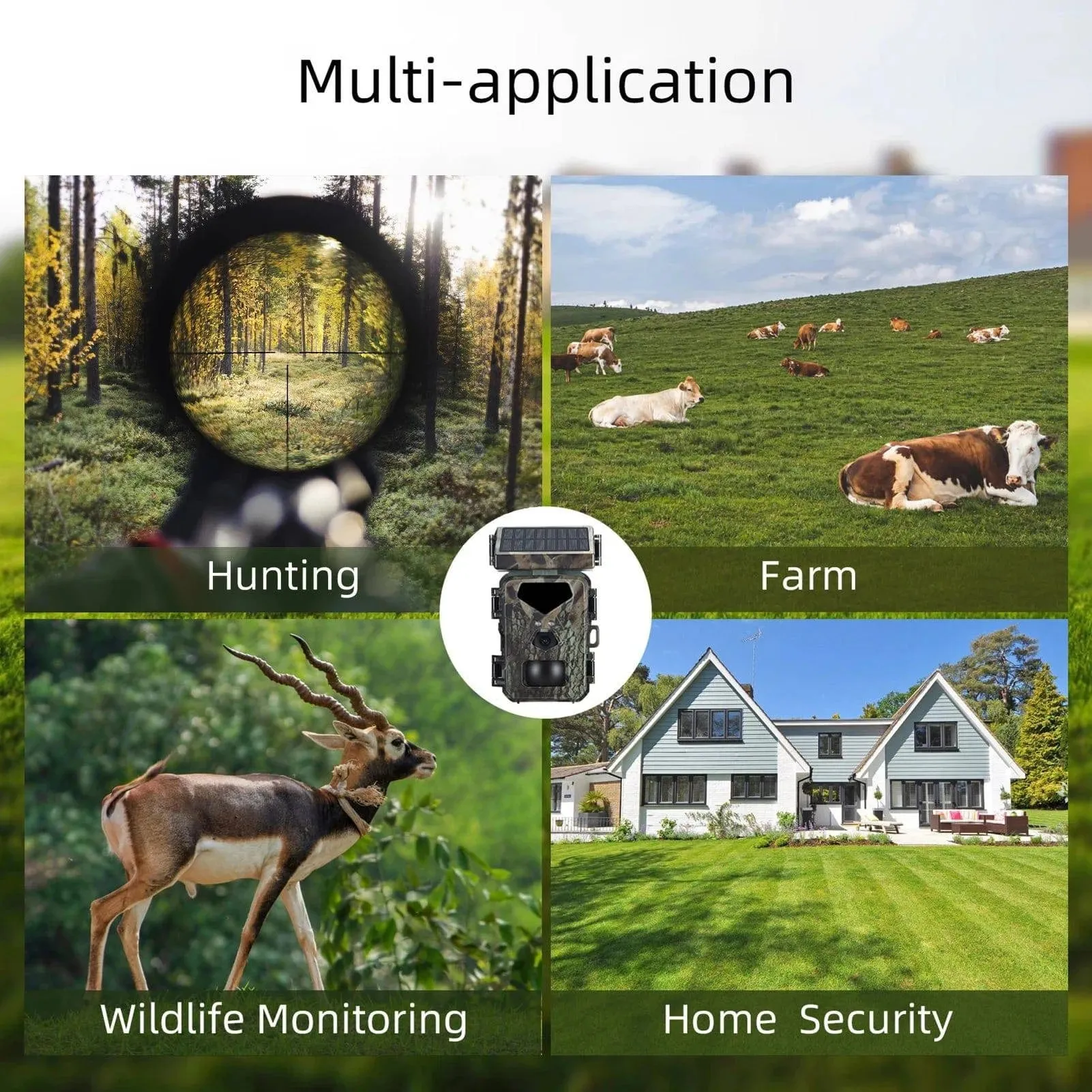 Solar Powered Night Vision Trail Camera 50MP 4K Hunting Cameras 0.3s Trigger Time Trail Camera for Wildlife Monitoring Hunting