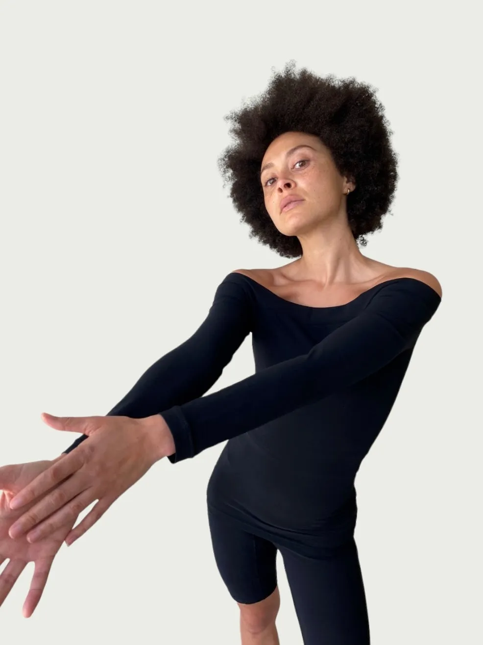 Technical Off-Shoulder Long Line in Black