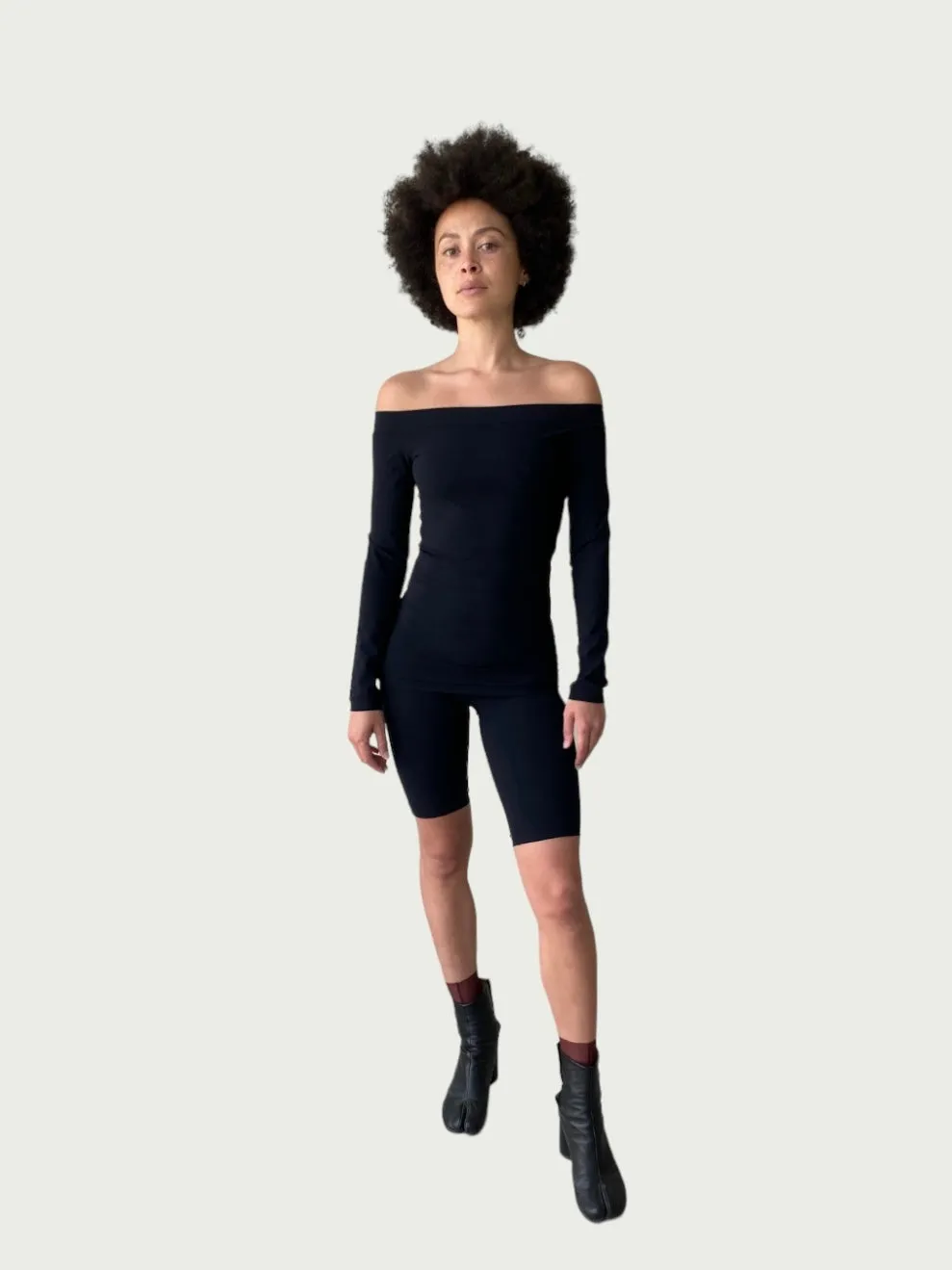 Technical Off-Shoulder Long Line in Black
