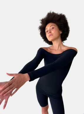 Technical Off-Shoulder Long Line in Black