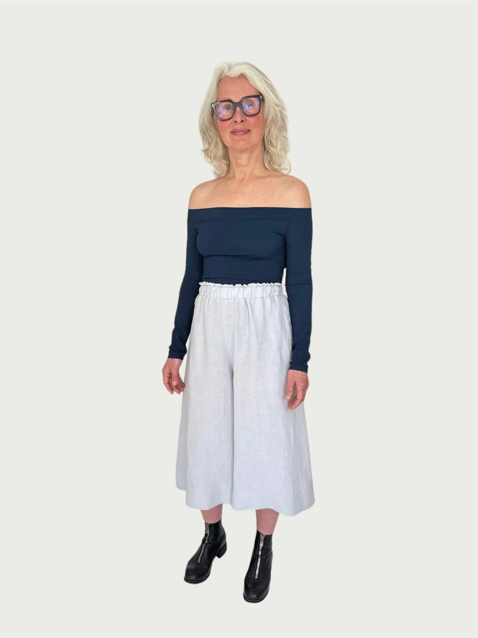 Technical Off-Shoulder Long Line in Deep Navy