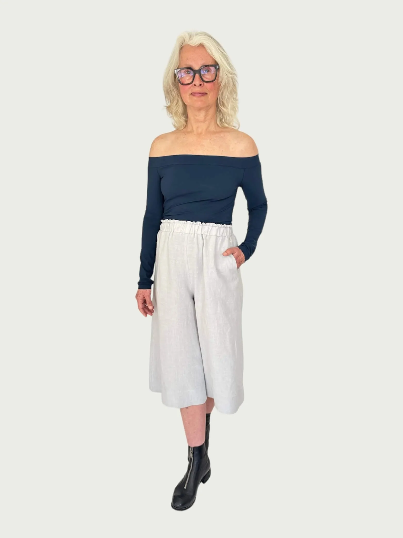 Technical Off-Shoulder Long Line in Deep Navy
