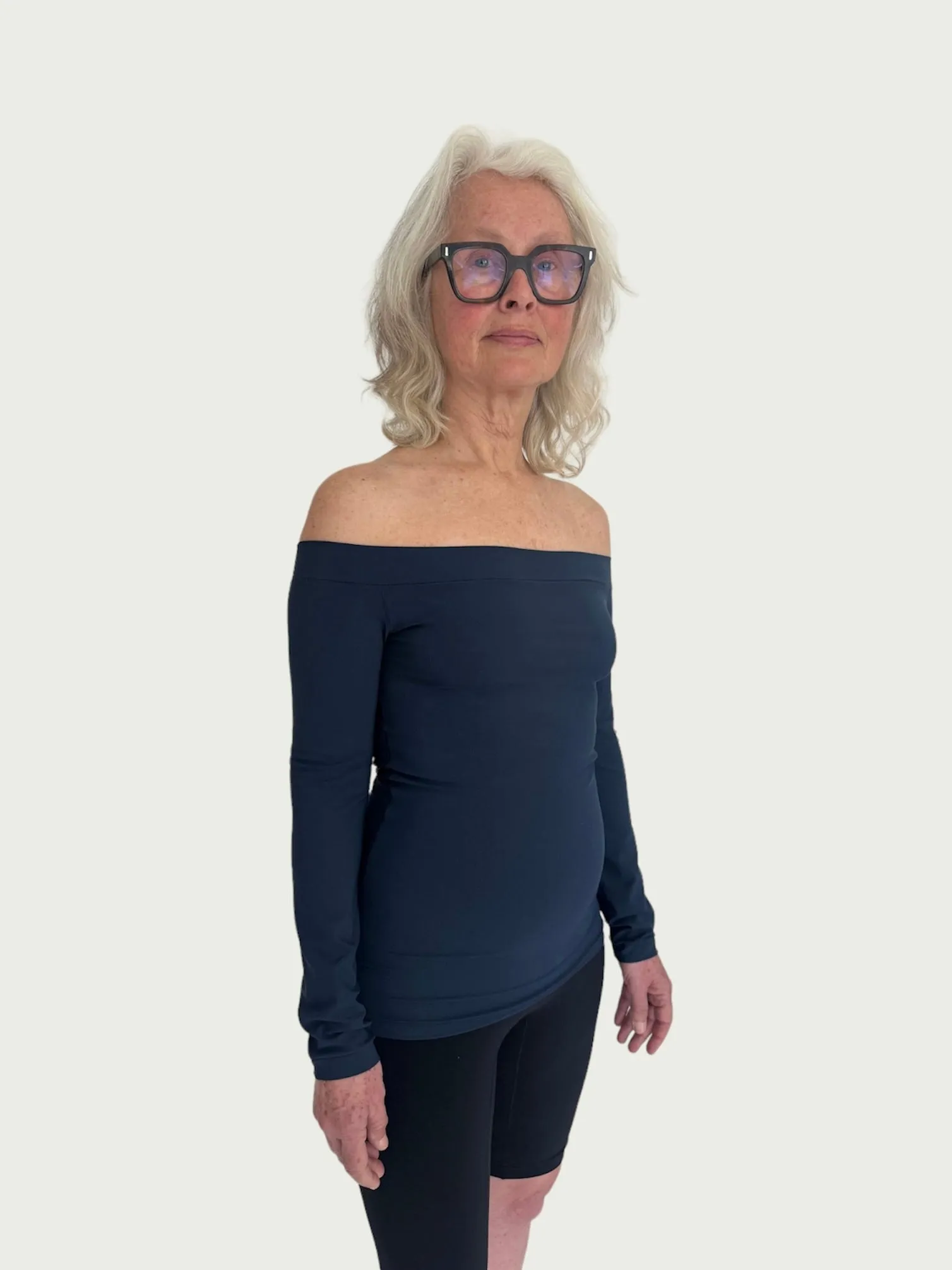 Technical Off-Shoulder Long Line in Deep Navy
