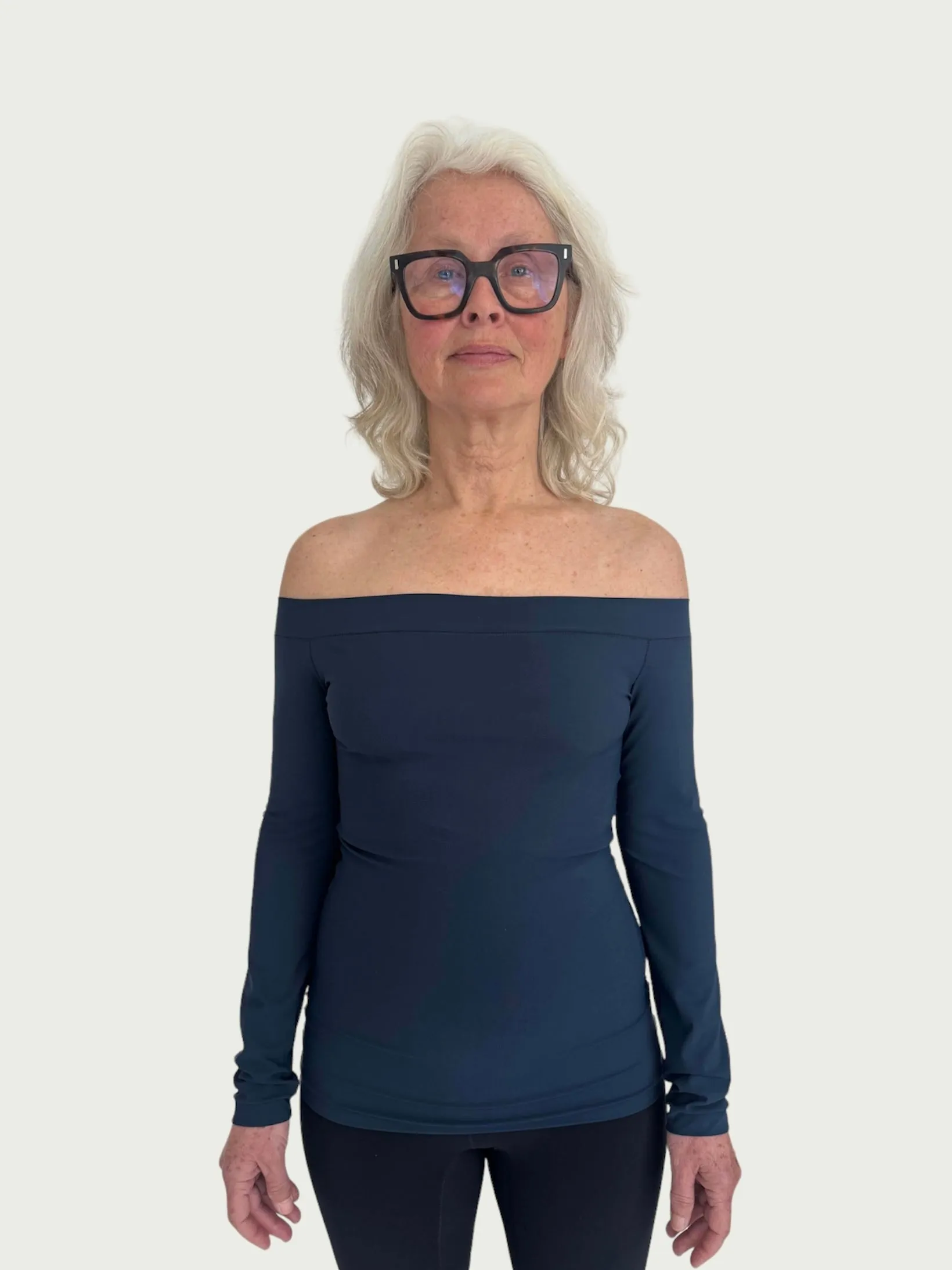 Technical Off-Shoulder Long Line in Deep Navy