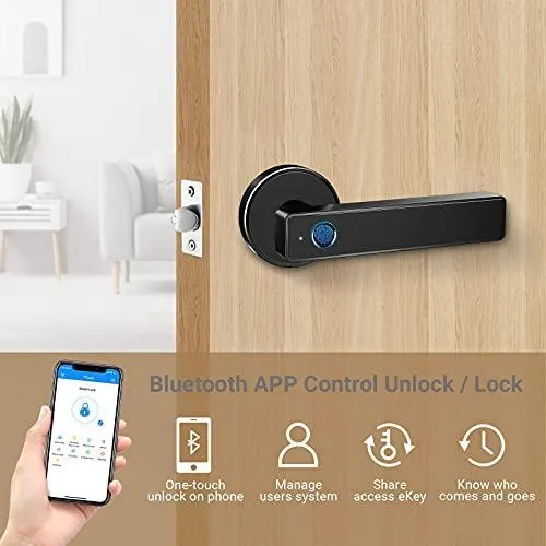 Tiffane Biometric Fingerprint Door Lock, Bluetooth WiFi Door Lock, Smart Door Lock for Front Door, Smart Door Lever (Black)