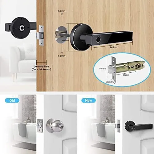 Tiffane Biometric Fingerprint Door Lock, Bluetooth WiFi Door Lock, Smart Door Lock for Front Door, Smart Door Lever (Black)