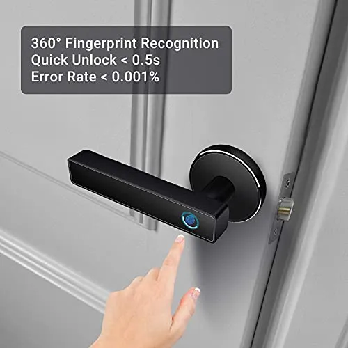 Tiffane Biometric Fingerprint Door Lock, Bluetooth WiFi Door Lock, Smart Door Lock for Front Door, Smart Door Lever (Black)