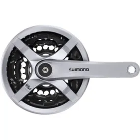 Tourney FC-TY501 Bicycle Crankset - 170mm, 6/7/8-Speed, 42/34/24t, Riveted, Square Taper JIS Spindle Interface, Silver