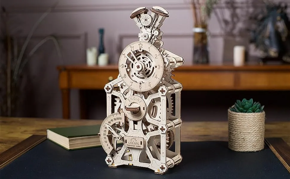 Ugears Engine Clock 3D Mechanical Model Wooden Puzzle DIY Kits