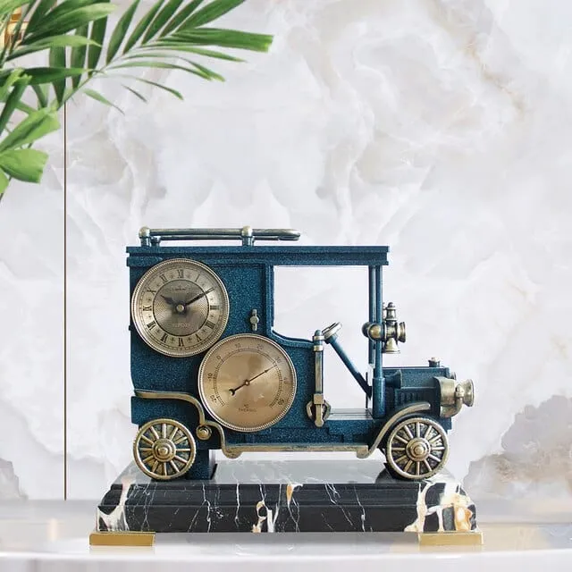 Vintage Automobile Car Ford T-4 Desktop Quartz Alarm Clock With Thermometer  and Roman Numeral Display