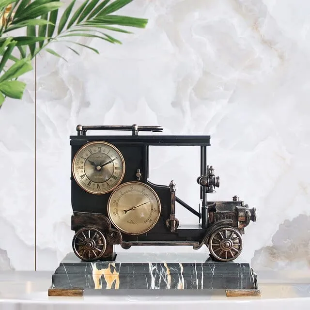 Vintage Automobile Car Ford T-4 Desktop Quartz Alarm Clock With Thermometer  and Roman Numeral Display